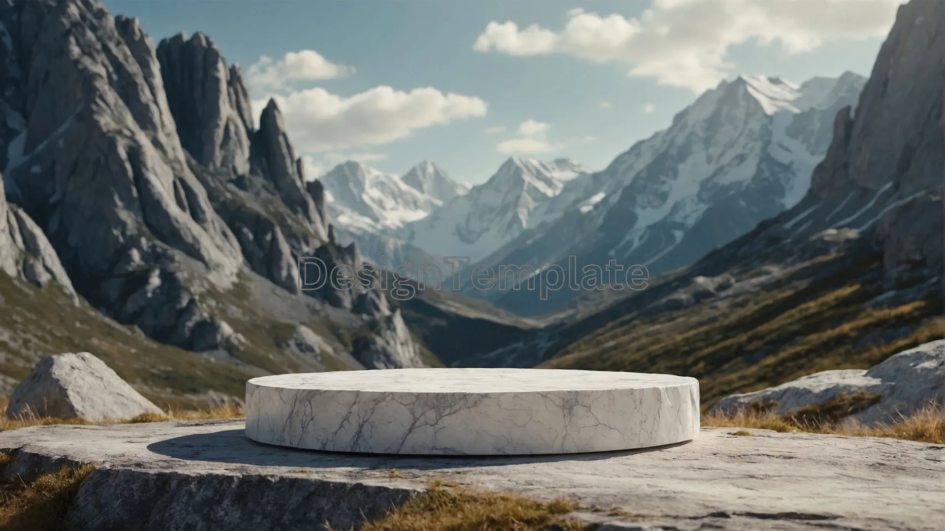 High-Quality PNG Image of a White Marble Stone Theme Circle Podium